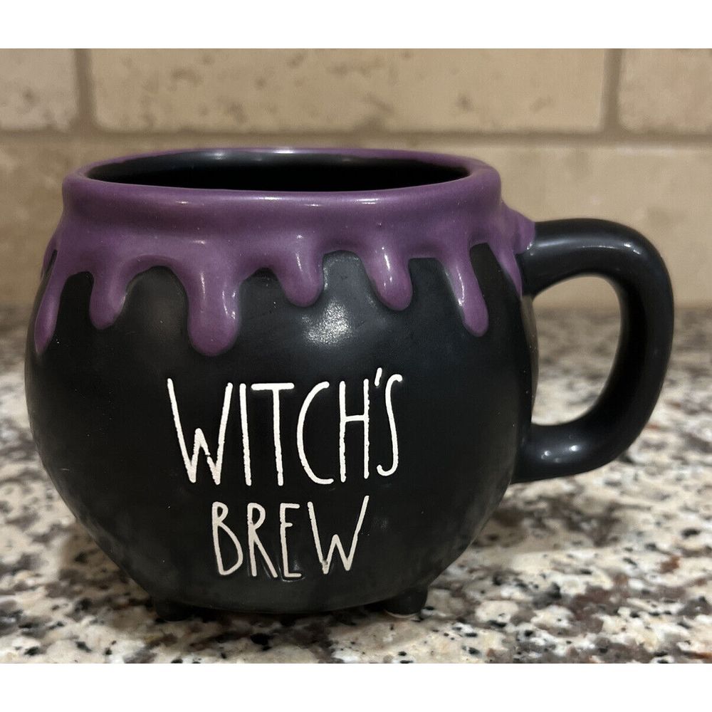 New Rae Dunn 2023 Halloween "Witches Brew" Black Purple Cauldron Mug
